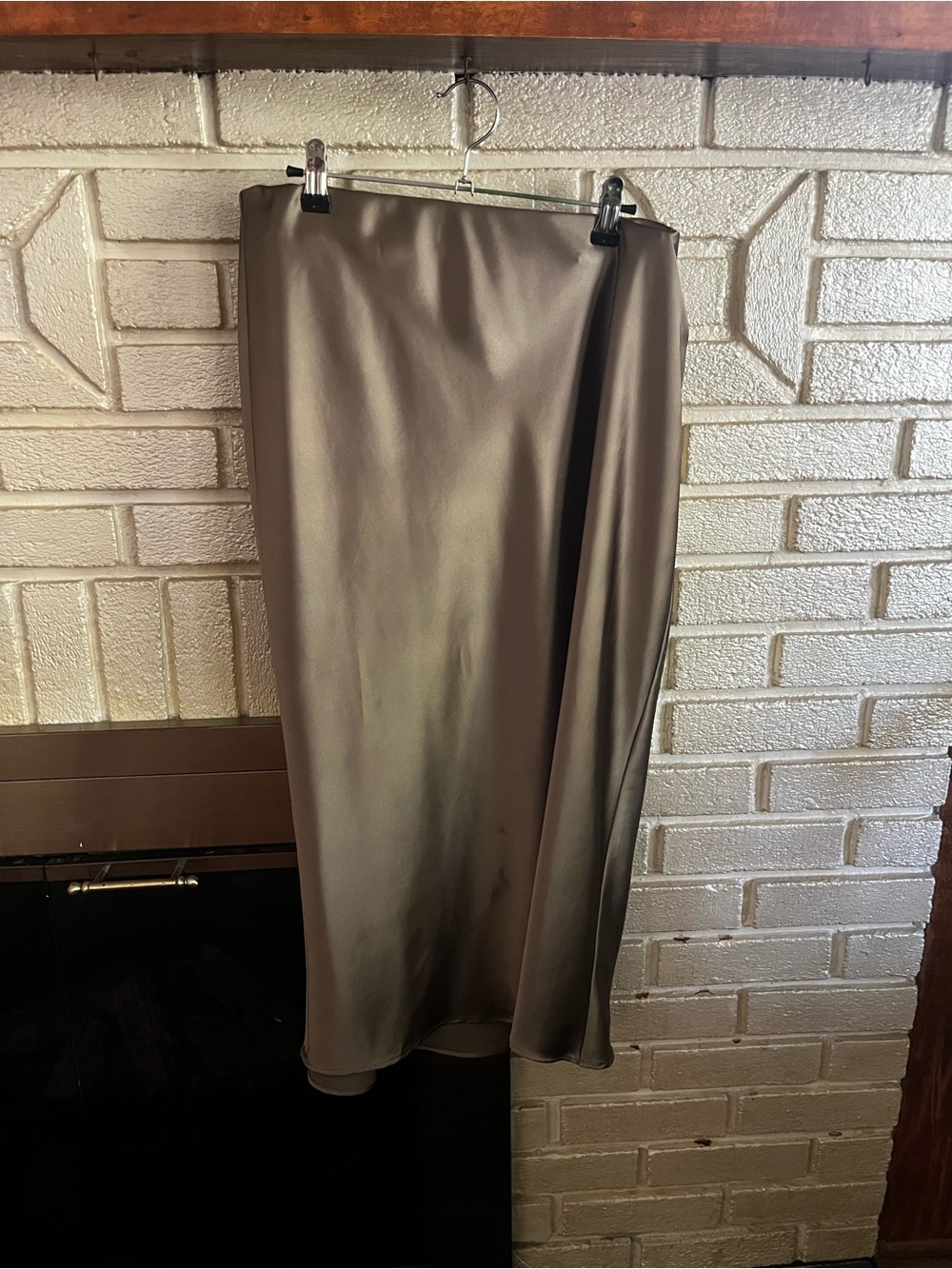 Zara Satin Midi Skirt in Taupe Brown